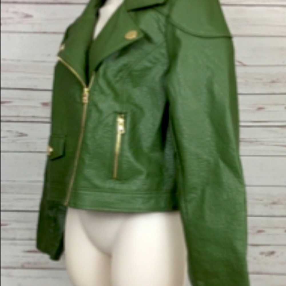 Marc New York Motorcycle Jacket Womens Medium Green Faux Leather Zip Lined